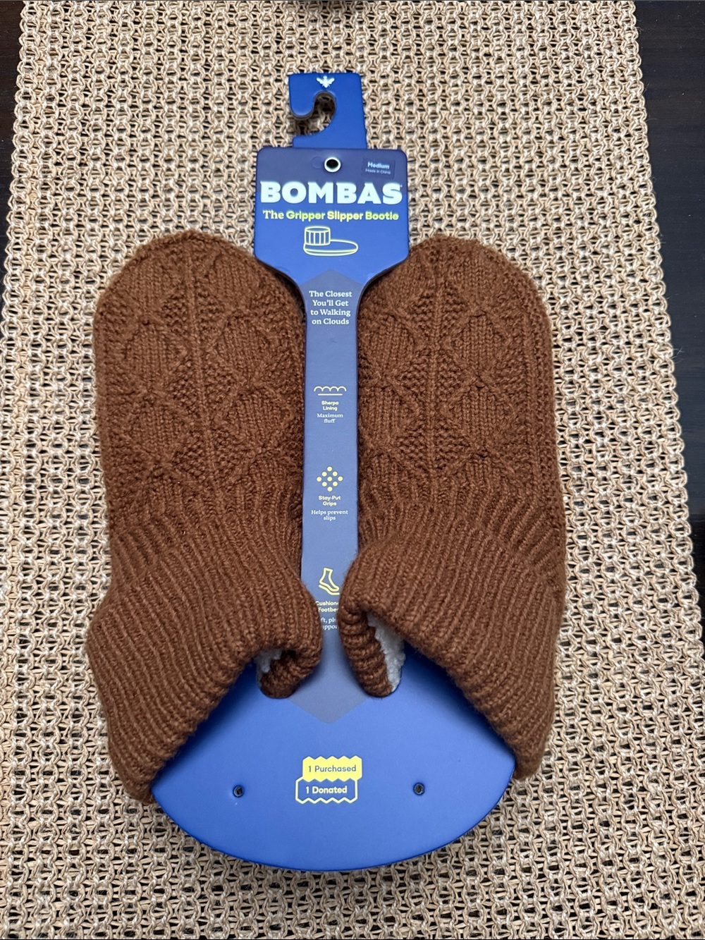Brand New Bombas Gripper Slipper Bootie - Brown / Rust - Size Medium
